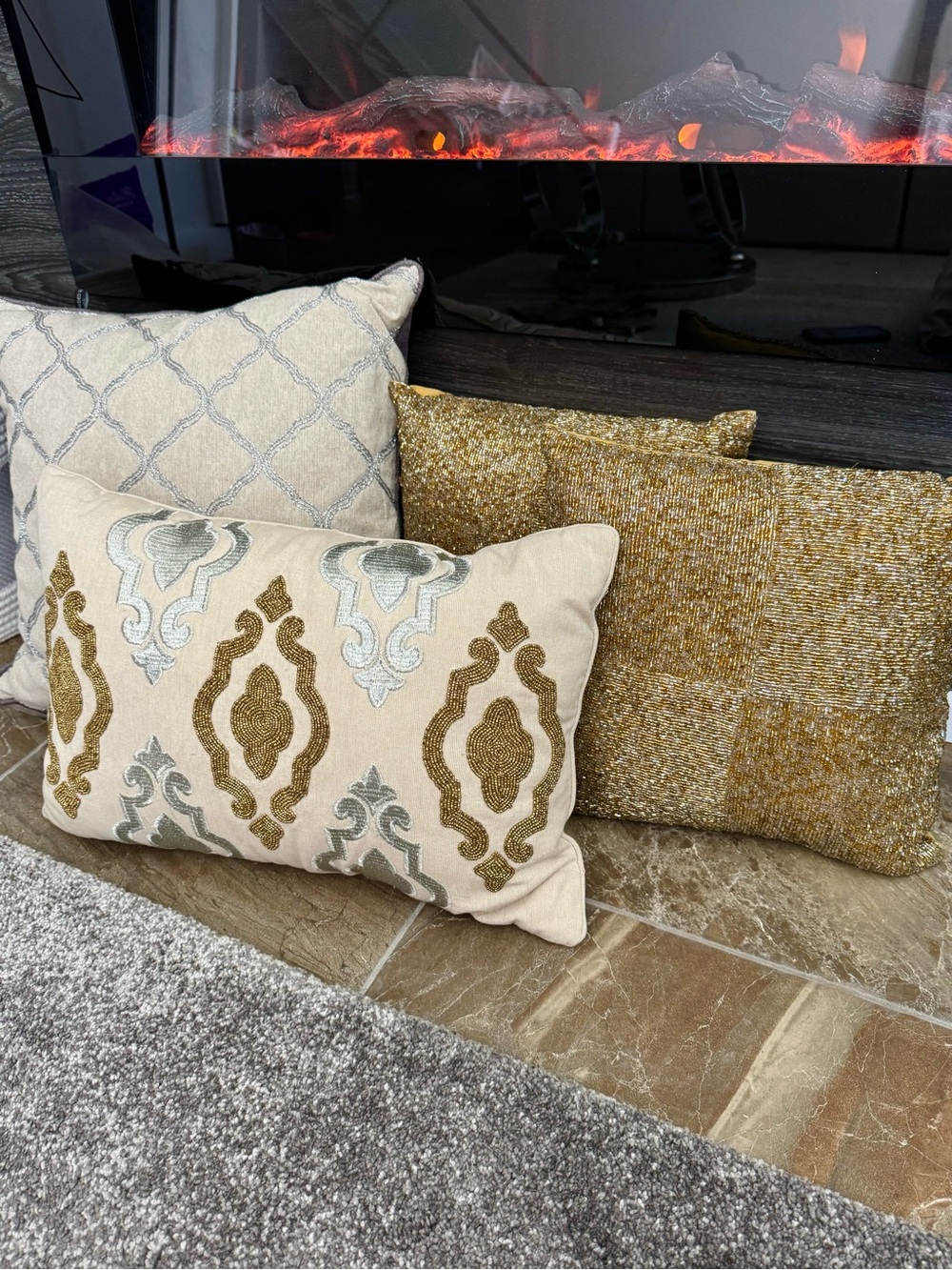 Pier 1 Accent Decor Luxury Pillows Set - Gold Silver Linen